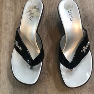 Guess Black Patent Leather Wedge Sandals